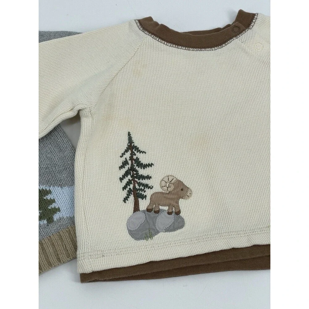Gymboree Baby Outfit Set 6-12 Months Mountain Ram  Hoodie Sweater & Thermal Top